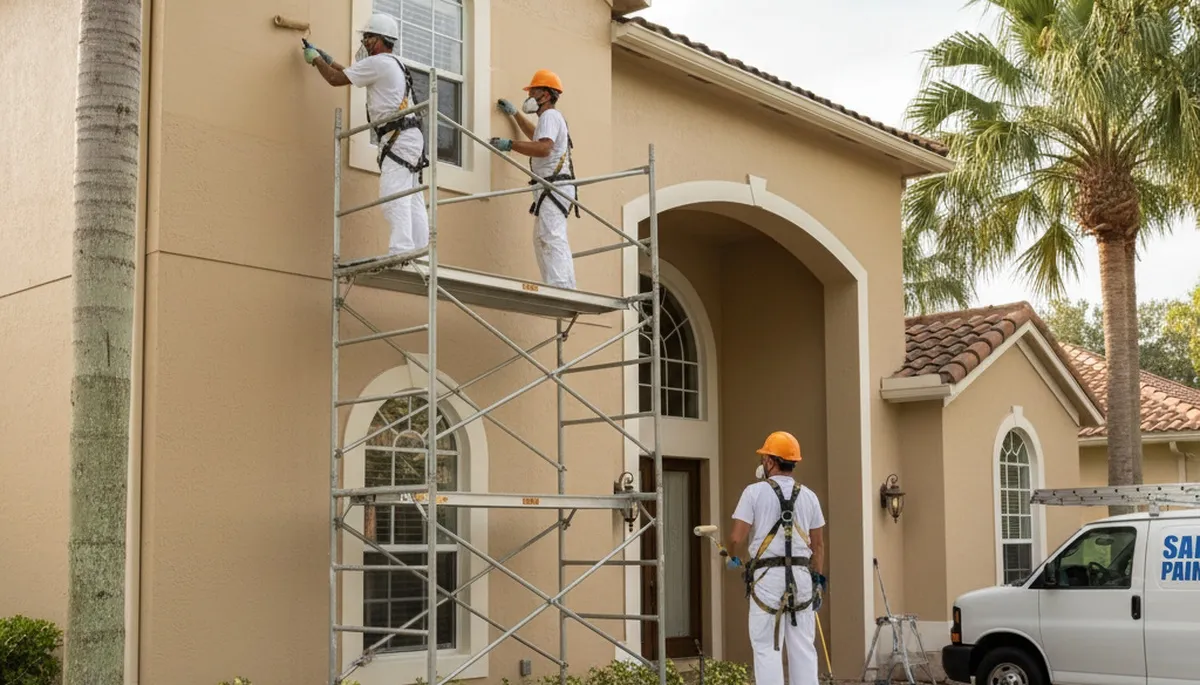 Professional painters painting a home exterior in Kissimmee, FL for residential painting services